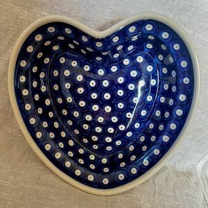 Charming Heart-Shaped Polish Pottery Ceramic Bowl